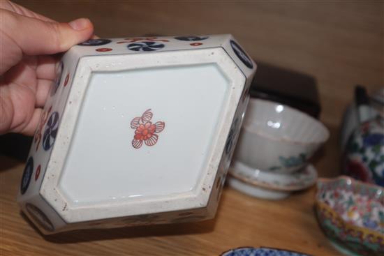 A late 18th century Chinese Imari small bowl, decorated with flowers, together with a group of assorted 18th century and later Chinese